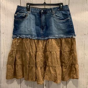 Crest denim skirt with tan layered bottom